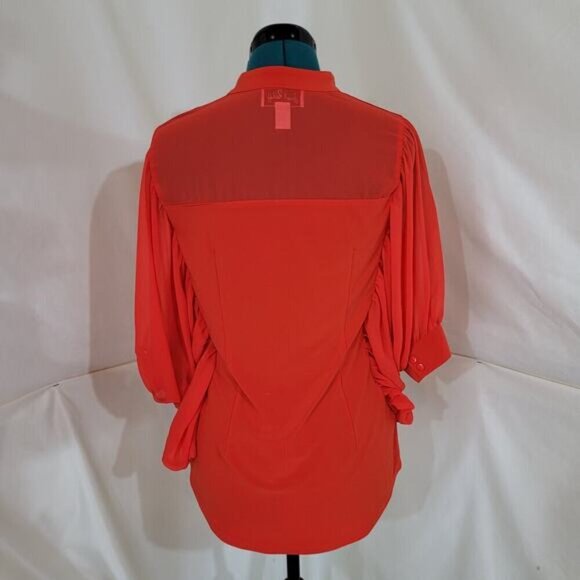 Joseph RIbkoff‎ Vibrant Deep Orange Chiffon Blouse with Pleated Dolman Sleeves - Picture 4 of 8